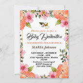 Girly Butterfly Watercolor Floral Baby Dedication Einladung (Vorderseite)
