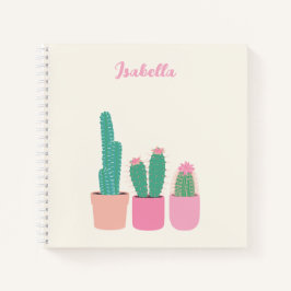 Girly Cactus Houseplant Spiral Notebook mit Namen Notizblock