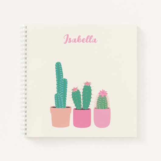 Girly Cactus Houseplant Spiral Notebook mit Namen Notizblock (Vorderseite)