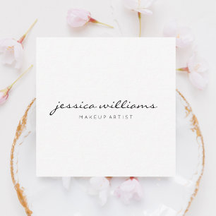 Girly Calligraphy Minimal White Quadratische Visitenkarte