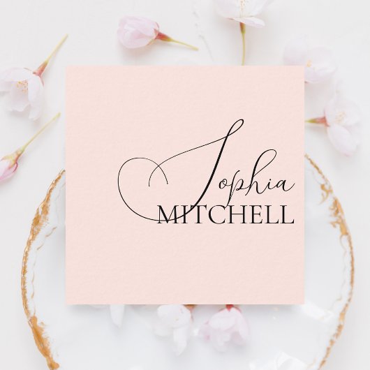 Girly Calligraphy Minimalistisch Pastell Blush Pin Quadratische Visitenkarte