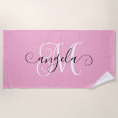 Girly Calligraphy Monogram Light Pink Strandtuch (Vorderseite)