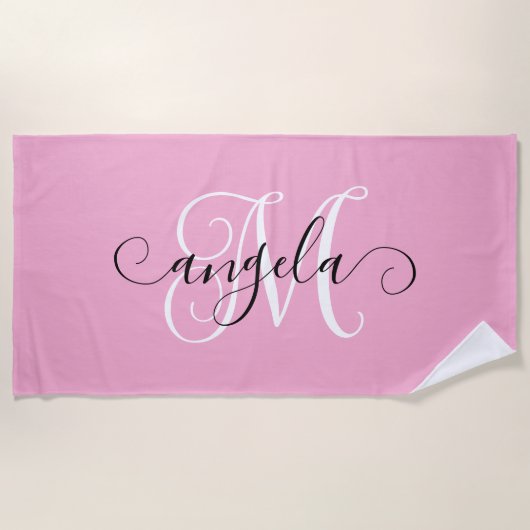 Girly Calligraphy Monogram Light Pink Strandtuch (Vorderseite)