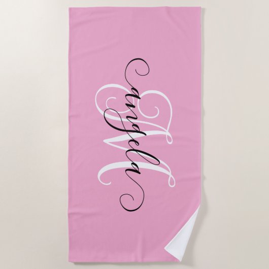 Girly Calligraphy Monogram Light Pink Strandtuch (Vorderseite)