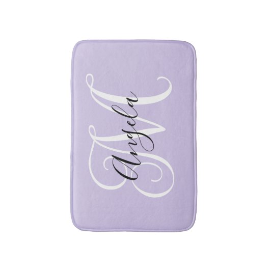 Girly Calligraphy Monogram Pale Lavendel Badematte (Vorderseite Vertikal)