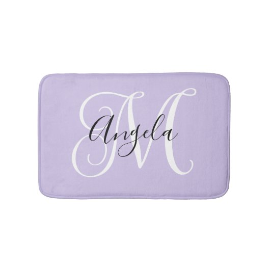 Girly Calligraphy Monogram Pale Lavendel Badematte (Vorderseite)