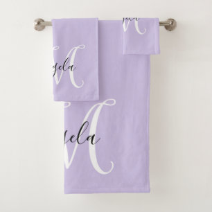 Girly Calligraphy Monogram Pale Lavendel Badhandtuch Set