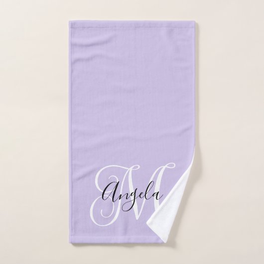 Girly Calligraphy Monogram Pale Lavendel Badhandtuch Set (Handtuch)