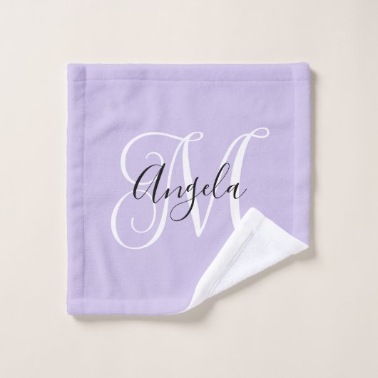 Girly Calligraphy Monogram Pale Lavendel Badhandtuch Set (Waschlappen)