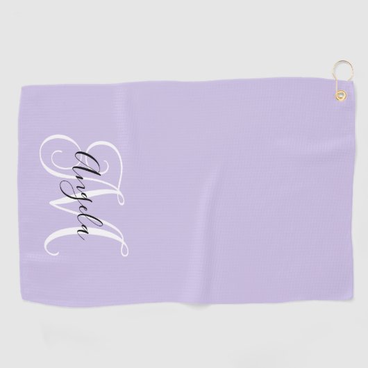 Girly Calligraphy Monogram Pale Lavendel Golfhandtuch (Horizontal)