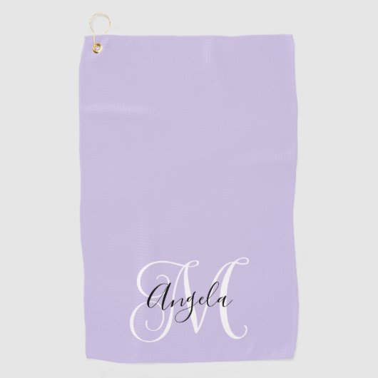 Girly Calligraphy Monogram Pale Lavendel Golfhandtuch (Vorderseite)
