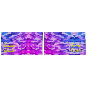 Girly Camouflage Pinks/Blues Monogramm in Gelb Kissenbezug