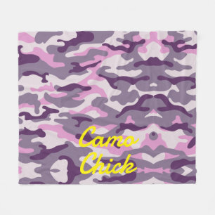 Girly Camouflage Pinks Monogramm in Gelb Fleecedecke