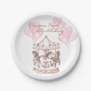 Girly Carousel Pink Einhorn Erster Geburtstag Pappteller