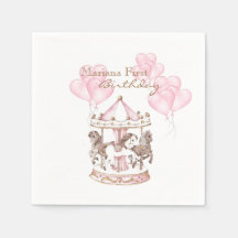 Girly Carousel Pink Unicorn First Birthday