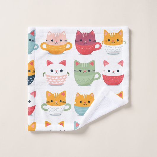 Girly Cat Patterm Farbenfrohe Tee Cups Kittens Badhandtuch Set (Waschlappen)
