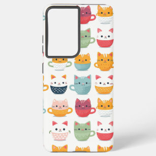 Girly Cats Cups Tee Kaffee Spaß farbenfrohe Muster Samsung Galaxy Hülle