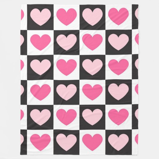 Girly Checkered Pink Hearts Luxury Fleecedecke (Vorderseite)