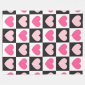 Girly Checkered Pink Hearts Luxury Fleecedecke (Vorderseite (Horizontal))