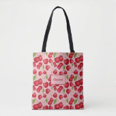 Girly Cherries Muster pink mit personalisiertem Na Tasche (Vorderseite)