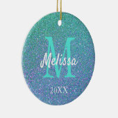 Girly Chic Aquamarin Blue Glitzer Sparkle Monogram Keramik Ornament (Rechts)