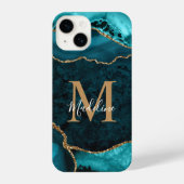 Girly Chic Aquamarin Gold Agate Geode Monogram iPhone Hülle (Rückseite)