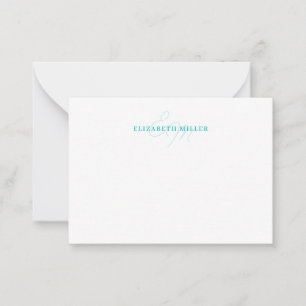 Girly Chic Aquamarin Green 2 Script Monorgram Mitteilungskarte