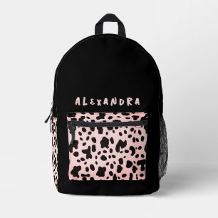 Girly Chic Black Pink Kuh Tierart Name Bedruckter Rucksack