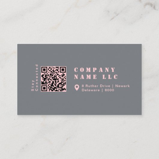 Girly Chic Blush Pink Gray Typografy QR Code Visitenkarte (Rückseite)