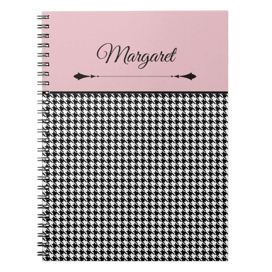 Girly Chic Classic Houndstooth & Pink Notebook Notizblock (Vorderseite)
