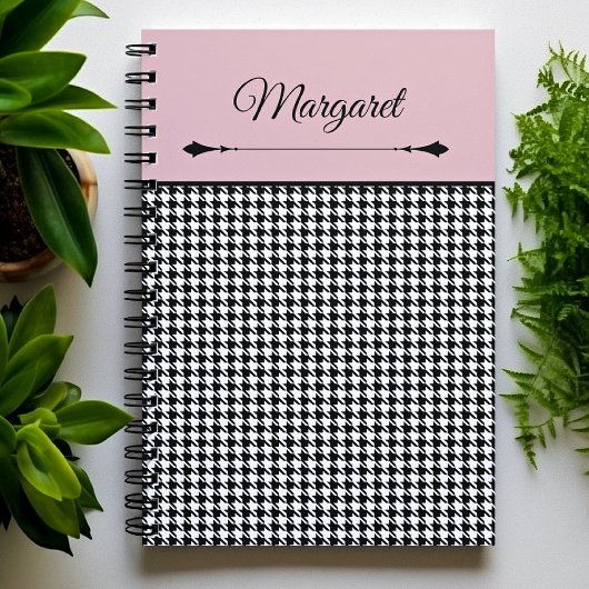 Girly Chic Classic Houndstooth & Pink Notebook Notizblock