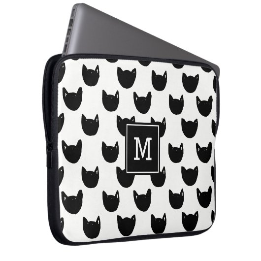 Girly chic Doodle Black Cat Monogram Personalisier Laptopschutzhülle (Vorne Rechts)