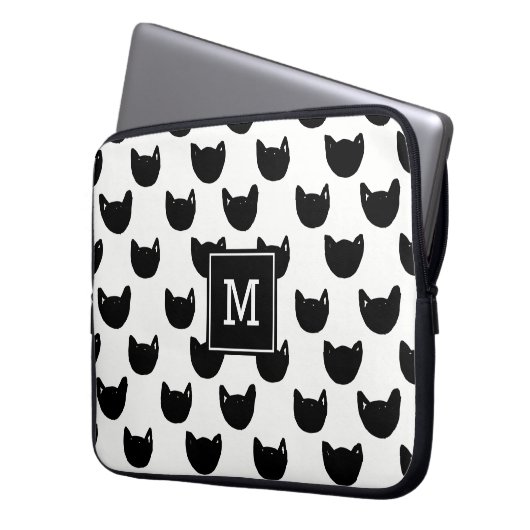Girly chic Doodle Black Cat Monogram Personalisier Laptopschutzhülle (Vorderseite Links)