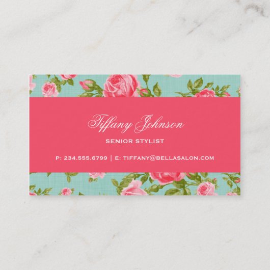 Girly Chic Elegante Vintage Rose Visitenkarte (Rückseite)