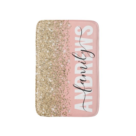 Girly Chic Gold Confetti Pink Gradient Monogram Badematte (Vorderseite Vertikal)