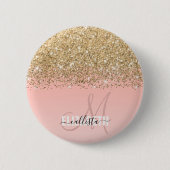 Girly Chic Gold Confetti Pink Gradient Monogram Button (Vorderseite)