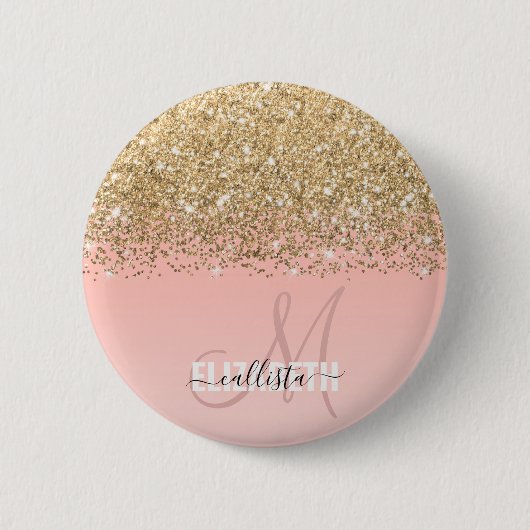 Girly Chic Gold Confetti Pink Gradient Monogram Button (Vorderseite)
