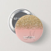 Girly Chic Gold Confetti Pink Gradient Monogram Button (Vorne & Hinten)