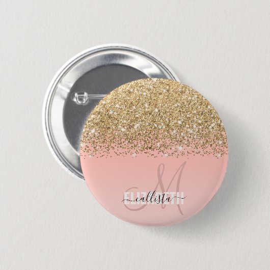 Girly Chic Gold Confetti Pink Gradient Monogram Button (Vorne & Hinten)