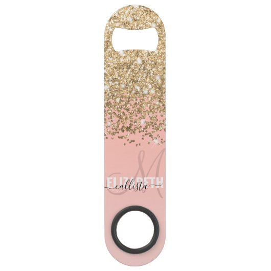 Girly Chic Gold Confetti Pink Gradient Monogram Speed Flaschenöffner (Vorderseite)