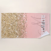 Girly Chic Gold Confetti Pink Gradient Monogram Strandtuch (Vorderseite)