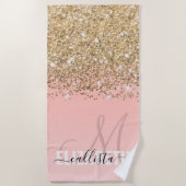 Girly Chic Gold Confetti Pink Gradient Monogram Strandtuch (Vorderseite)