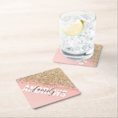 Girly Chic Gold Confetti Pink Gradient Monogram Untersetzer (Vor Ort)