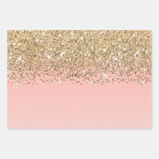 Girly Chic Gold Confetti Pink Gradient Ombre Geschenkpapier Set (Vorderseite 3)