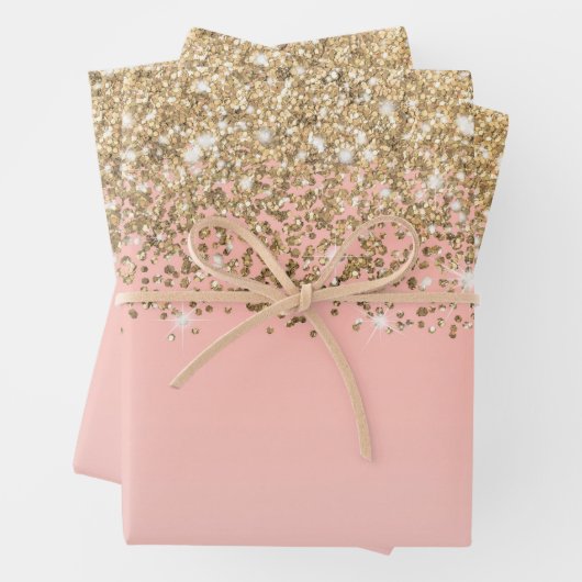 Girly Chic Gold Confetti Pink Gradient Ombre Geschenkpapier Set (Beispiel)