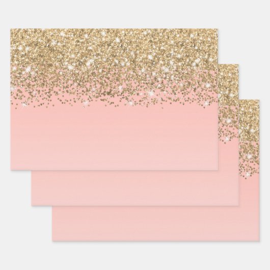 Girly Chic Gold Confetti Pink Gradient Ombre Geschenkpapier Set (Set)