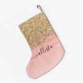 Girly Chic Gold Confetti Pink Gradient Ombre Kleiner Weihnachtsstrumpf (Rückseite (Hängend))