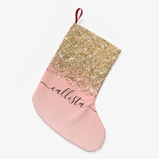 Girly Chic Gold Confetti Pink Gradient Ombre Kleiner Weihnachtsstrumpf (Vorderansicht (hängend))