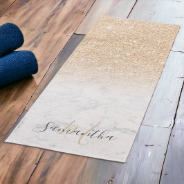 Girly chic gold Glitzer ombre Marmor mit Monogramm Yogamatte