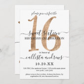 Girly Chic Imitats Gold Glitzer White Sweet 16 Einladung (Vorne/Hinten)